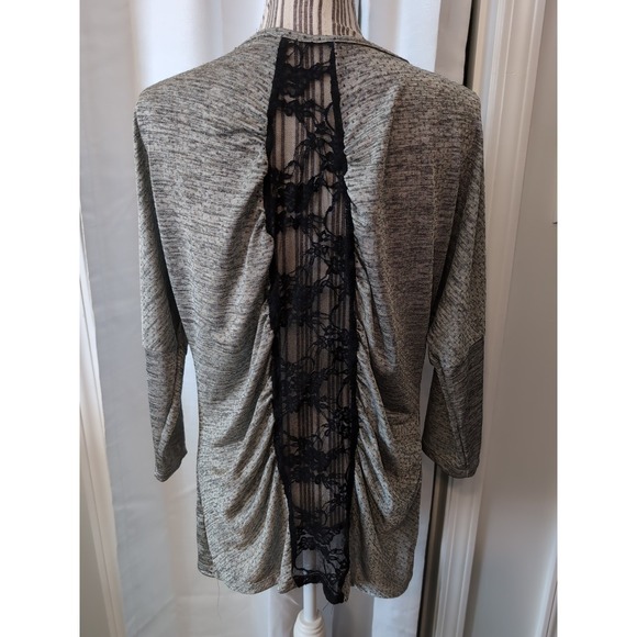 BKE Tops - BKE Women's Gray Top Black Lace Insert 3/4 Sleeves Large